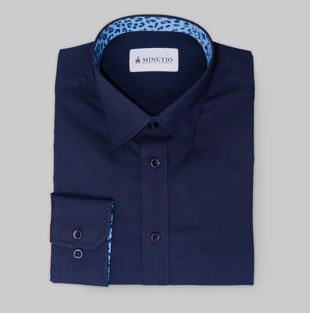 Camisa Algodón Hombre Azul Oscura (Print Leopardo)